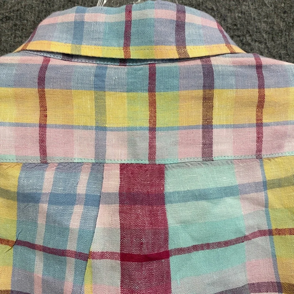 J Crew Irish Linen Baird‎ McNutt Button Up Shirt Men M Slim Plaid Preppy Coastal